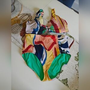 CALIA Colorful Abstract Two-Piece Swimsuit XL